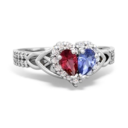 Lab Ruby Celtic Knot Two Hearts As One 14K White Gold ring R2644HRT