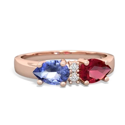 Lab Ruby Pear Bowtie 14K Rose Gold ring R0865