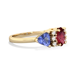 Lab Ruby Antique Style Three Stone 14K Yellow Gold ring R2186