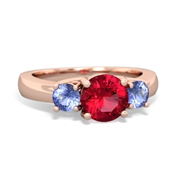 Lab Ruby Three Stone Round Trellis 14K Rose Gold ring R4018