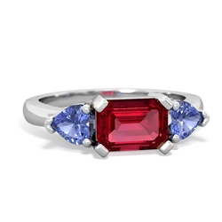 Lab Ruby Three Stone 14K White Gold ring R5235