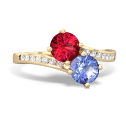 Lab Ruby Channel Set Two Stone 14K Yellow Gold ring R5303