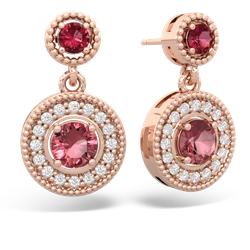 Lab Ruby Halo Dangle 14K Rose Gold earrings E5319