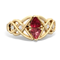 Lab Ruby Keepsake Celtic Knot 14K Yellow Gold ring R5300