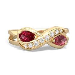 Lab Ruby Diamond Infinity 14K Yellow Gold ring R5390