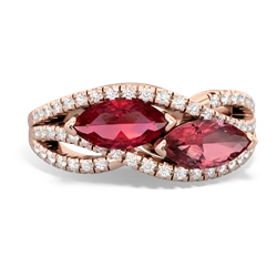 Lab Ruby Diamond Rivers 14K Rose Gold ring R3070