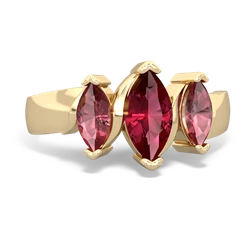 Lab Ruby Three Peeks 14K Yellow Gold ring R2433