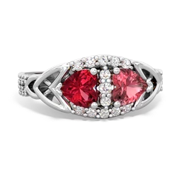 Lab Ruby Sparkling Celtic Knot 14K White Gold ring R2645