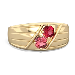 Lab Ruby Men's Streamline 14K Yellow Gold ring R0460