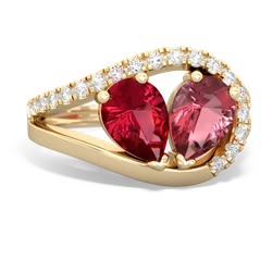 Lab Ruby Nestled Heart Keepsake 14K Yellow Gold ring R5650