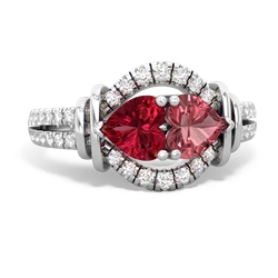 Lab Ruby Art-Deco Keepsake 14K White Gold ring R5630