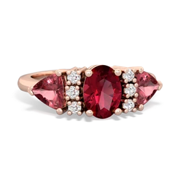 Lab Ruby Antique Style Three Stone 14K Rose Gold ring R2186