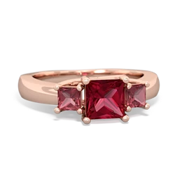 Lab Ruby Three Stone Trellis 14K Rose Gold ring R4015