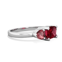 Lab Ruby Three Stone 14K White Gold ring R5235