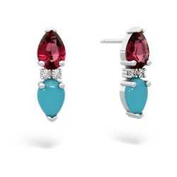 Lab Ruby Bowtie Drop 14K White Gold earrings E0865