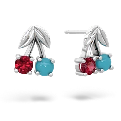 Lab Ruby Sweet Cherries 14K White Gold earrings E7001