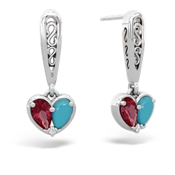 Lab Ruby Filligree Heart 14K White Gold earrings E5070