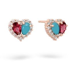 Lab Ruby Halo 14K Rose Gold earrings E7008