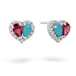 Lab Ruby Halo 14K White Gold earrings E7008