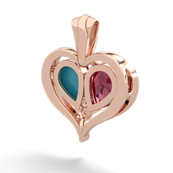 Lab Ruby Two Become One 14K Rose Gold pendant P5330