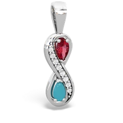 Lab Ruby Diamond Infinity 14K White Gold pendant P5390