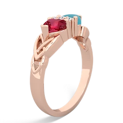 Lab Ruby Celtic Knot Double Heart 14K Rose Gold ring R5040