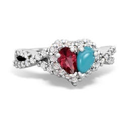 Lab Ruby Diamond Twist 'One Heart' 14K White Gold ring R2640HRT