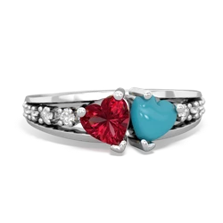 Lab Ruby Heart To Heart 14K White Gold ring R3342