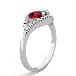 Lab Ruby Mother And Child 14K White Gold ring R3010