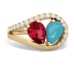 Lab Ruby Nestled Heart Keepsake 14K Yellow Gold ring R5650