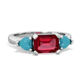 Lab Ruby Three Stone 14K White Gold ring R5235