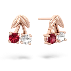 Lab Ruby Sweet Cherries 14K Rose Gold earrings E7001