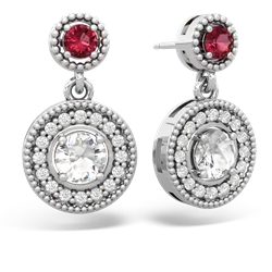 Lab Ruby Halo Dangle 14K White Gold earrings E5319