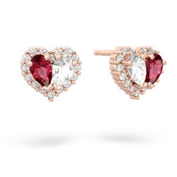 Lab Ruby Halo 14K Rose Gold earrings E7008