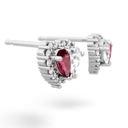 Lab Ruby Halo 14K White Gold earrings E7008