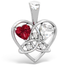 Lab Ruby Celtic Trinity Heart 14K White Gold pendant P5331