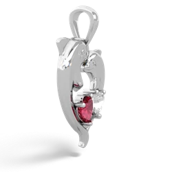 Lab Ruby Dolphin Heart 14K White Gold pendant P5820