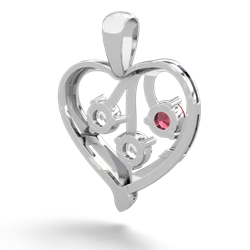 Lab Ruby Glowing Heart 14K White Gold pendant P2233