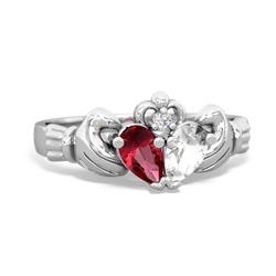 Lab Ruby 'Our Heart' Claddagh 14K White Gold ring R2388