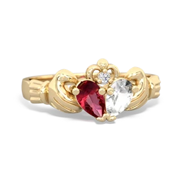 Lab Ruby 'Our Heart' Claddagh 14K Yellow Gold ring R2388