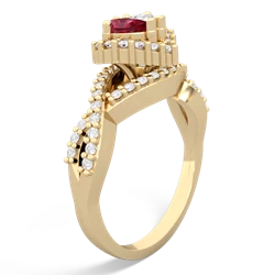 Lab Ruby Diamond Twist 'One Heart' 14K Yellow Gold ring R2640HRT