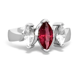 Lab Ruby Three Peeks 14K White Gold ring R2433