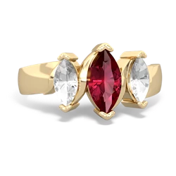 Lab Ruby Three Peeks 14K Yellow Gold ring R2433