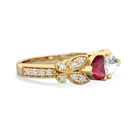 Lab Ruby Diamond Butterflies 14K Yellow Gold ring R5601