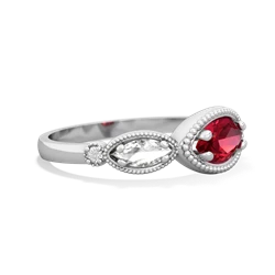 Lab Ruby Milgrain Marquise 14K White Gold ring R5700