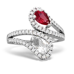 Lab Ruby Diamond Dazzler 14K White Gold ring R3000