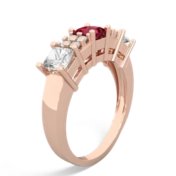 Lab Ruby Three Stone Diamond Cluster 14K Rose Gold ring R2592