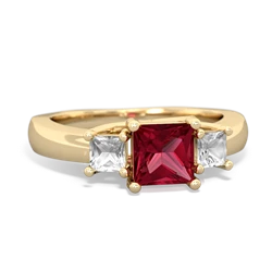 Lab Ruby Three Stone Trellis 14K Yellow Gold ring R4015