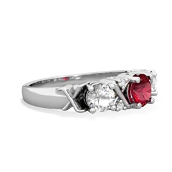 Lab Ruby Hugs And Kisses 14K White Gold ring R5016