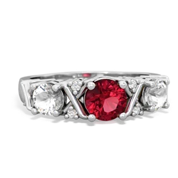 Lab Ruby Hugs And Kisses 14K White Gold ring R5016